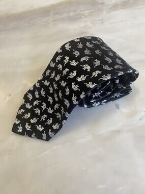 Charvet Paris Tie Woven Rockabilly Black Silver Elephant Silk Vtg/Rare